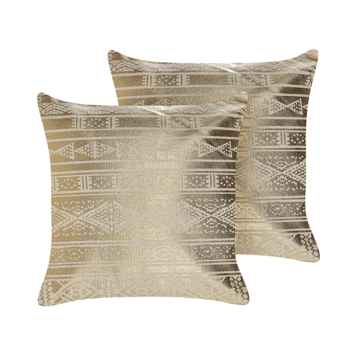 Conjunto de 2 almofadas decorativas OUJDA Algodão 50 x 50 cm Dourado Padrão geométrico