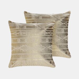 Conjunto de 2 almofadas decorativas OUJDA Algodão 50 x 50 cm Dourado Padrão geométrico