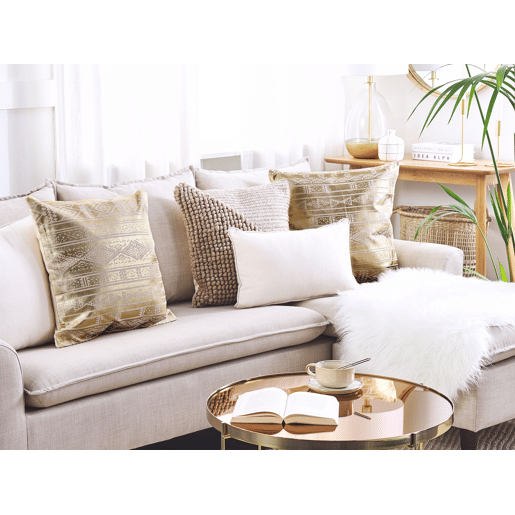 Conjunto de 2 almofadas decorativas OUJDA Algodão 50 x 50 cm Dourado Padrão geométrico