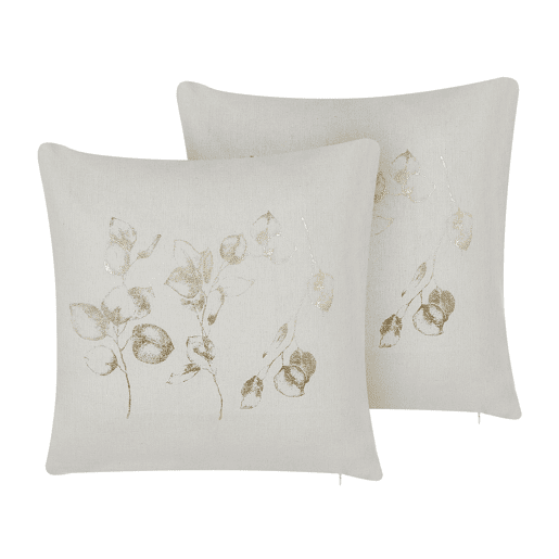 Conjunto de 2 almofadas decorativas GOMPHRENA 45 x 45 cm Creme claro Padrão de plantas