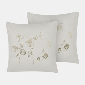 Conjunto de 2 almofadas decorativas GOMPHRENA 45 x 45 cm Creme claro Padrão de plantas