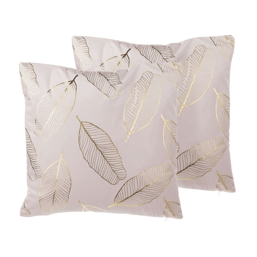 Conjunto de 2 almofadas decorativas FREESIA Veludo 45 x 45 cm Rosa Padrão de plantas