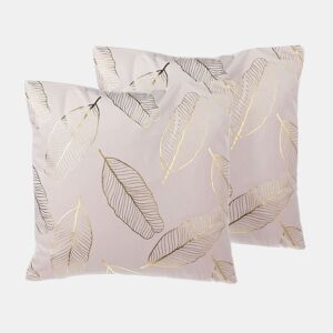 Conjunto de 2 almofadas decorativas FREESIA Veludo 45 x 45 cm Rosa Padrão de plantas