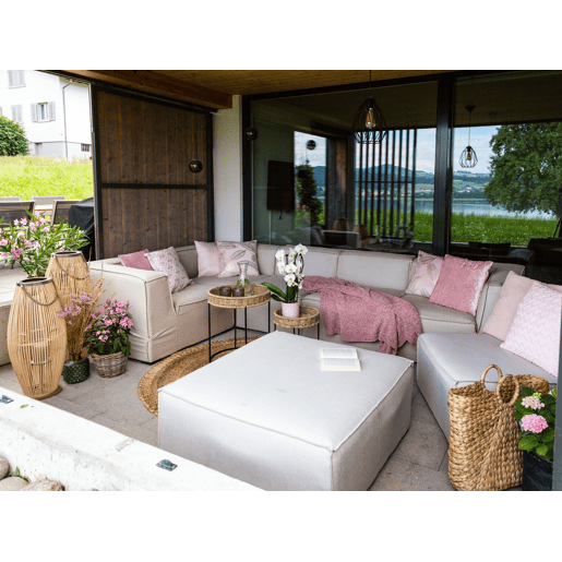 Conjunto de 2 almofadas decorativas FREESIA Veludo 45 x 45 cm Rosa Padrão de plantas