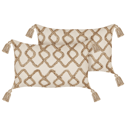 Conjunto de 2 almofadas decorativas INCANA Algodão 30 x 50 cm Creme Padrão geométrico