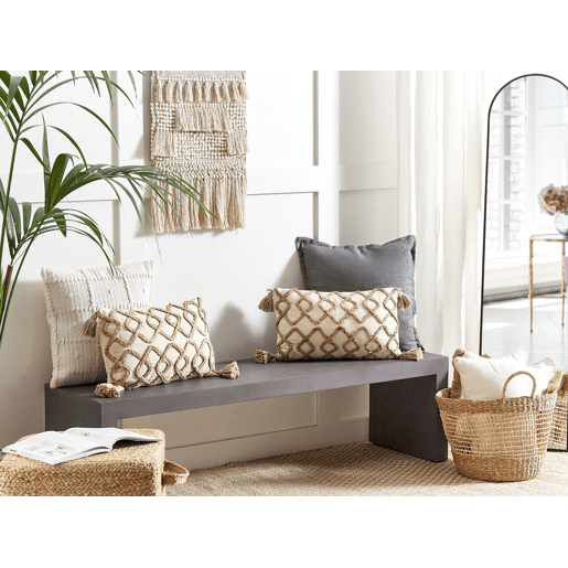 Conjunto de 2 almofadas decorativas INCANA Algodão 30 x 50 cm Creme Padrão geométrico