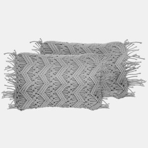 Conjunto de 2 almofadas decorativas KIRIKKALE Algodão 30 x 45 cm Cinzento Padrão geométrico