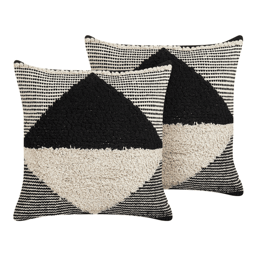 Conjunto de 2 almofadas decorativas KHORA Algodão 50 x 50 cm Preto Padrão geométrico