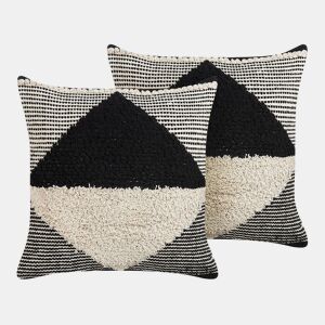 Conjunto de 2 almofadas decorativas KHORA Algodão 50 x 50 cm Preto Padrão geométrico