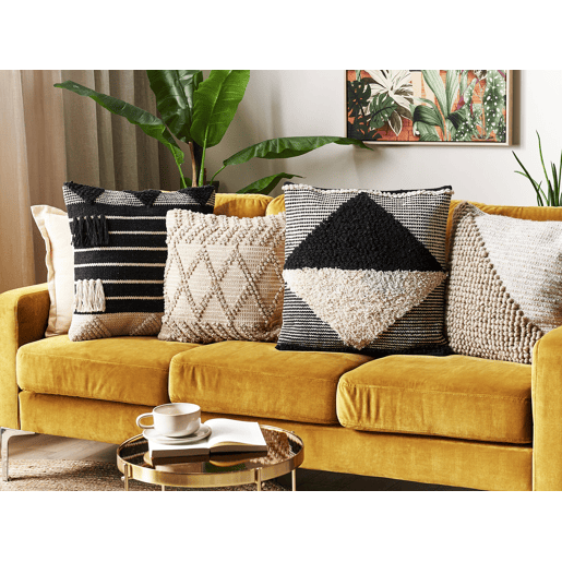 Conjunto de 2 almofadas decorativas KHORA Algodão 50 x 50 cm Preto Padrão geométrico