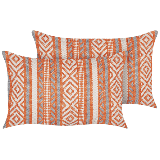 Conjunto de 2 almofadas decorativas INULA Algodão 30 x 50 cm Laranja Padrão geométrico