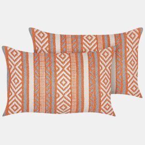 Conjunto de 2 almofadas decorativas INULA Algodão 30 x 50 cm Laranja Padrão geométrico