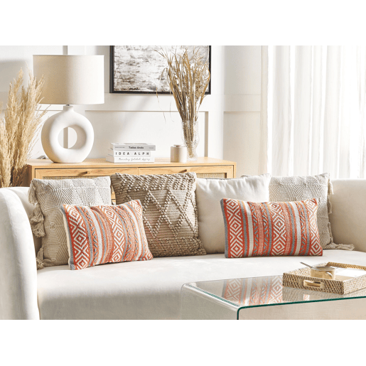 Conjunto de 2 almofadas decorativas INULA Algodão 30 x 50 cm Laranja Padrão geométrico