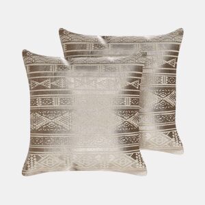 Conjunto de 2 almofadas decorativas OUJDA Algodão 50 x 50 cm Rosa-dourado Padrão geométrico