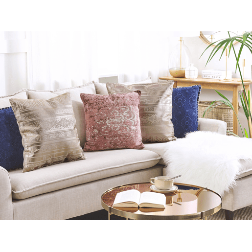 Conjunto de 2 almofadas decorativas OUJDA Algodão 50 x 50 cm Rosa-dourado Padrão geométrico