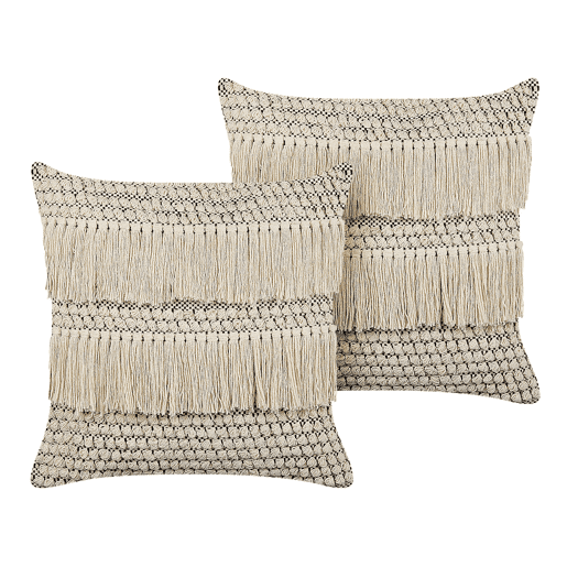 Conjunto de 2 almofadas decorativas IRESINE Algodão 45 x 45 cm Creme Padrão geométrico