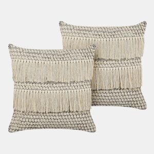 Conjunto de 2 almofadas decorativas IRESINE Algodão 45 x 45 cm Creme Padrão geométrico