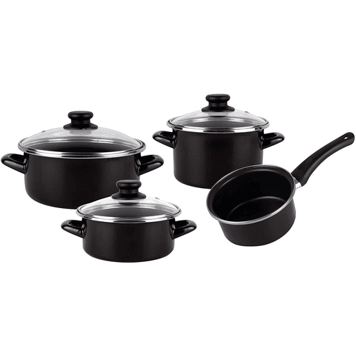 MageFesa Kenia negra - 7 peças, aço vitrificado externo preto. Bicamada reta. Adequado para todos os tipos de cozinhas,