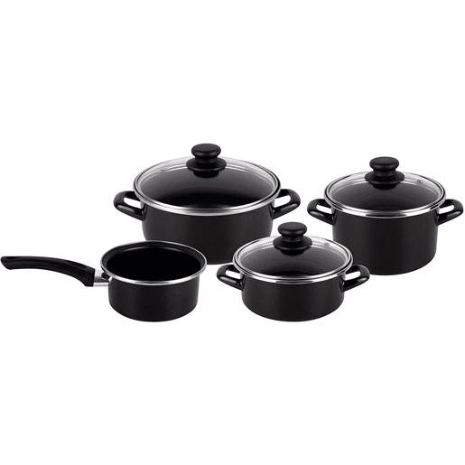MageFesa Kenia negra - 7 peças, aço vitrificado externo preto. Bicamada reta. Adequado para todos os tipos de cozinhas,