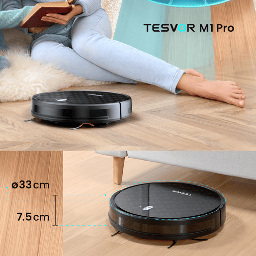 Aspirador robô Tesvor M1 Pro com 4000 Pa de potência, aspirador robô sem fios com mapeamento da divisão em tempo real, optimizado para cabelos