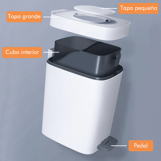 Cubo de lixo Papelera 15 L quadrado com Peddoucluy 30 sacos de lixo.