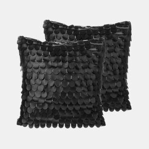 Conjunto de 2 almofadas decorativas LOBELIA Pele sintética 45 x 45 cm Preto Sólido