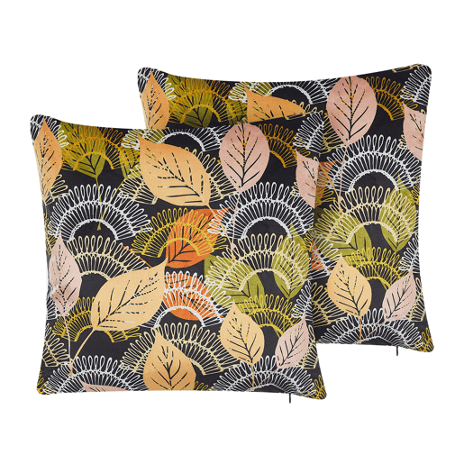 Conjunto de 2 almofadas decorativas LAGURUS Veludo 45 x 45 cm Multicolor Padrão de plantas