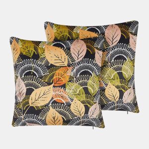 Conjunto de 2 almofadas decorativas LAGURUS Veludo 45 x 45 cm Multicolor Padrão de plantas