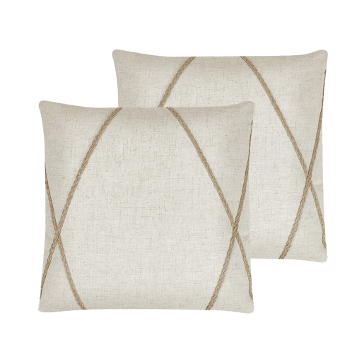 Conjunto de 2 almofadas decorativas LICUALA 45 x 45 cm Creme Padrão geométrico