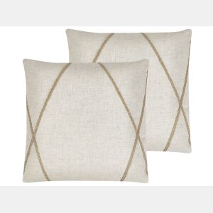 Conjunto de 2 almofadas decorativas LICUALA 45 x 45 cm Creme Padrão geométrico