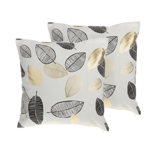 Conjunto de 2 almofadas decorativas LOTUS Algodão 45 x 45 cm Branco Dourado Preto Padrão de plantas