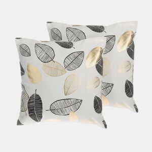 Conjunto de 2 almofadas decorativas LOTUS Algodão 45 x 45 cm Branco Dourado Preto Padrão de plantas