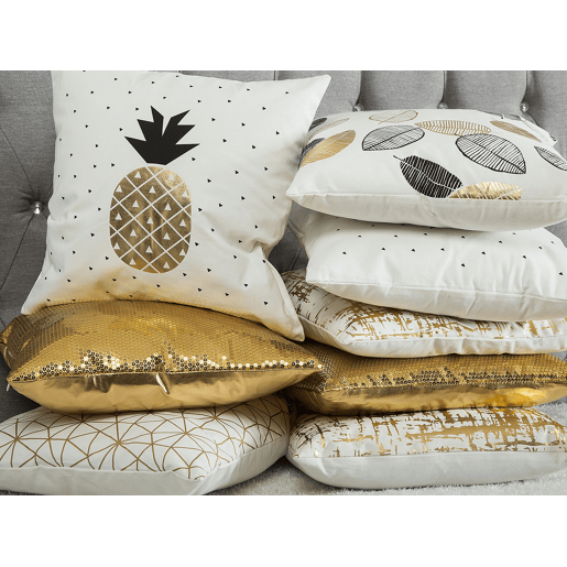Conjunto de 2 almofadas decorativas LOTUS Algodão 45 x 45 cm Branco Dourado Preto Padrão de plantas