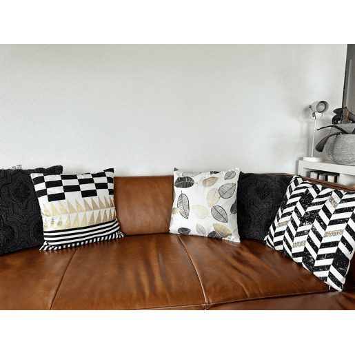 Conjunto de 2 almofadas decorativas LOTUS Algodão 45 x 45 cm Branco Dourado Preto Padrão de plantas