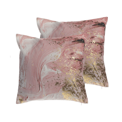 Conjunto de 2 almofadas decorativas LANTANA 45 x 45 cm Rosa Efeito de mármore