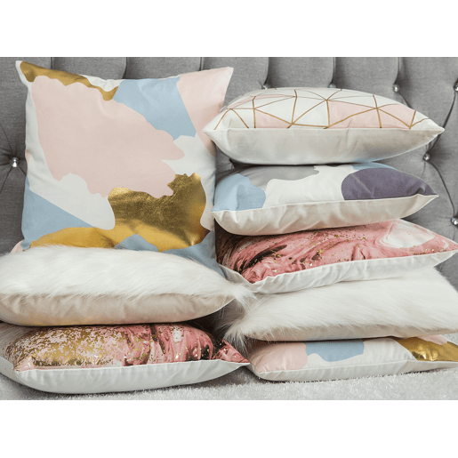 Conjunto de 2 almofadas decorativas LANTANA 45 x 45 cm Rosa Efeito de mármore