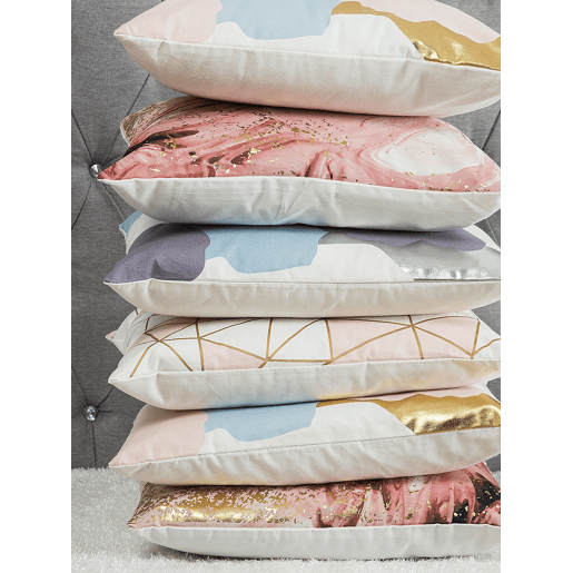 Conjunto de 2 almofadas decorativas LANTANA 45 x 45 cm Rosa Efeito de mármore