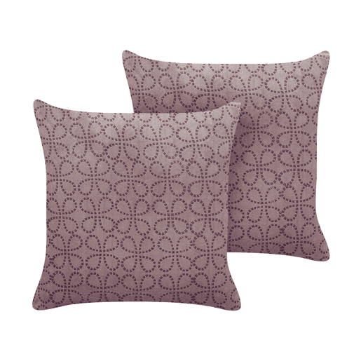 Conjunto de 2 almofadas decorativas LARKSPUR Veludo 45 x 45 cm Rosa Padrão geométrico