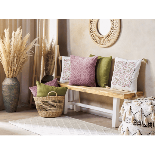 Conjunto de 2 almofadas decorativas LARKSPUR Veludo 45 x 45 cm Rosa Padrão geométrico