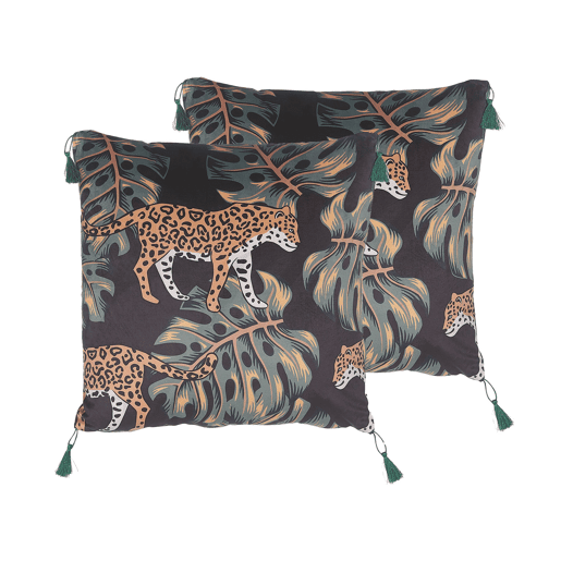 Conjunto de 2 almofadas decorativas KUHI Veludo 45 x 45 cm Preto Padrão animal