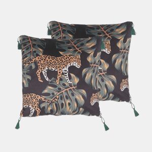 Conjunto de 2 almofadas decorativas KUHI Veludo 45 x 45 cm Preto Padrão animal