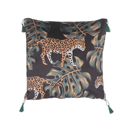 Conjunto de 2 almofadas decorativas KUHI Veludo 45 x 45 cm Preto Padrão animal