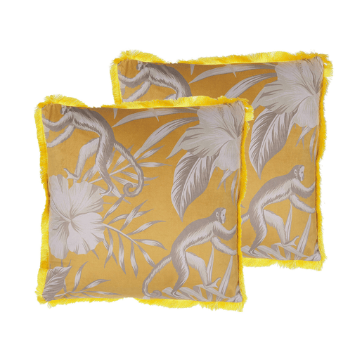 Conjunto de 2 almofadas decorativas MANJU Veludo 45 x 45 cm Amarelo Padrão animal