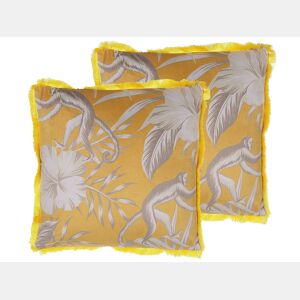 Conjunto de 2 almofadas decorativas MANJU Veludo 45 x 45 cm Amarelo Padrão animal