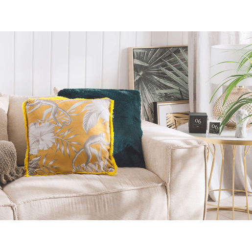 Conjunto de 2 almofadas decorativas MANJU Veludo 45 x 45 cm Amarelo Padrão animal