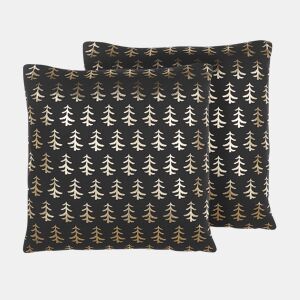 Conjunto de 2 almofadas decorativas LEROY Algodão 45 x 45 cm Preto Padrão natalicio