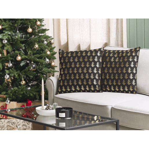 Conjunto de 2 almofadas decorativas LEROY Algodão 45 x 45 cm Preto Padrão natalicio