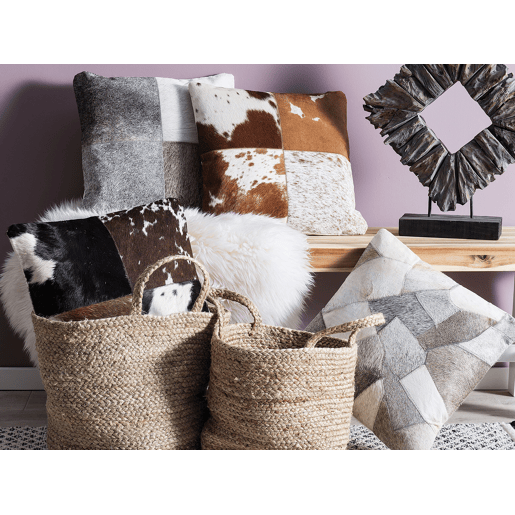 Almofada decorativa NELLAD Pele 45 x 45 cm Cinzento Patchwork Almofada decorativa NELLAD Pele 45 x 45 cm Cinzento Patchwork