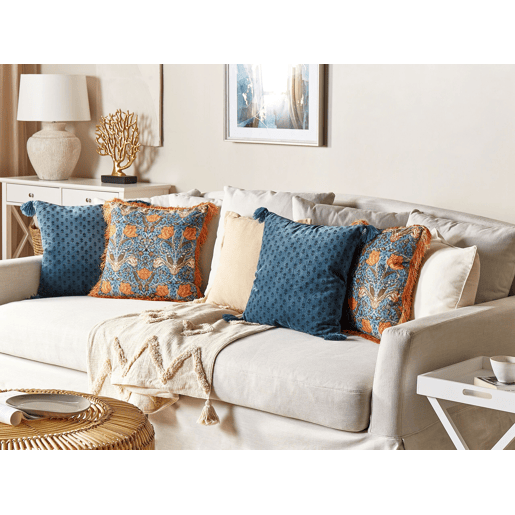 Conjunto de 2 almofadas decorativas MITELLA Veludo 45 x 45 cm Azul Padrão floral