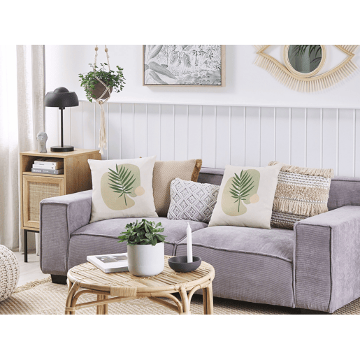 Conjunto de 2 almofadas decorativas MICROSORUM 45 x 45 cm Verde claro Padrão de plantas